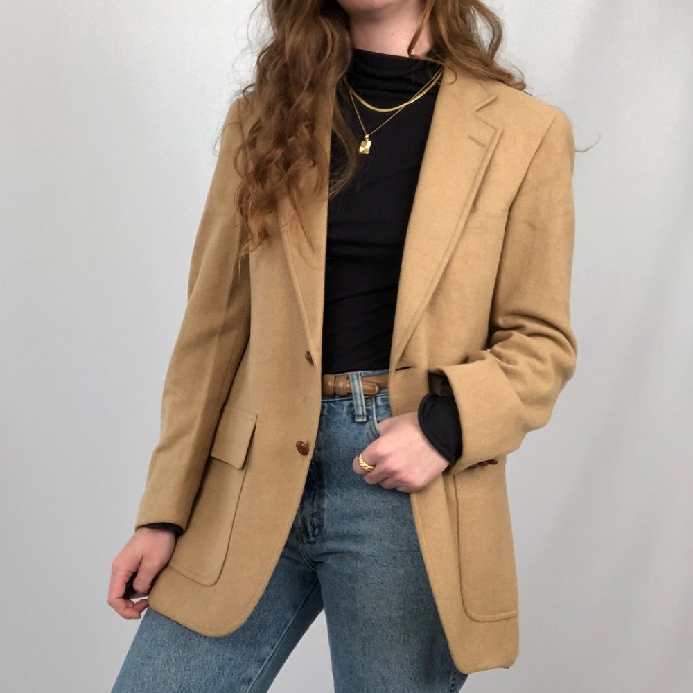 Union Made Vintage Oversized Camel Tan Preppy Blazer Jacket Coat Cashmere Wool